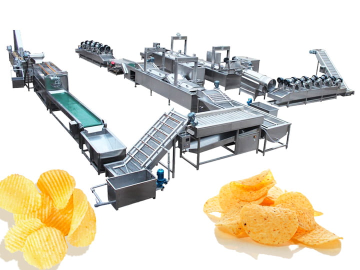 Полностью автоматическая линия по производству картофельных чипсов.