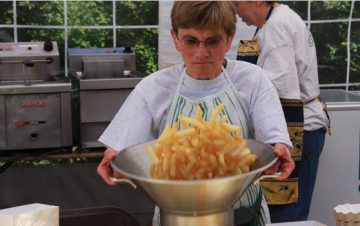 French fries processing on the streets of Belgium